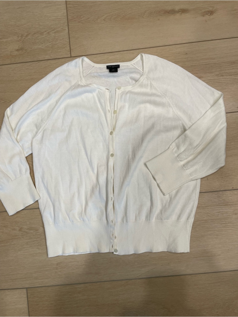 Ann Taylor White Button-Front Lightweight Cardigan